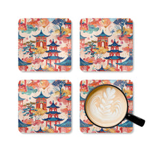 Load image into Gallery viewer, Red Blue Chinoiserie Corkwood Coaster Set