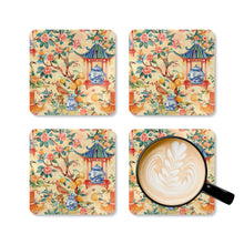 Load image into Gallery viewer, Peach Chinoiserie Corkwood Coaster Set