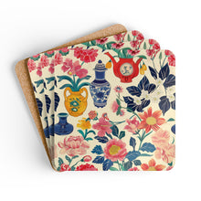 Load image into Gallery viewer, Flowers Chinoiserie Corkwood Coaster Set