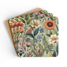 Load image into Gallery viewer, Orange Wildflowers Corkwood Coaster Set
