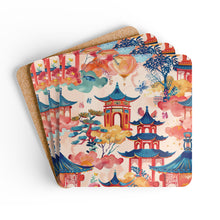 Load image into Gallery viewer, Red Blue Chinoiserie Corkwood Coaster Set