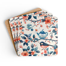 Load image into Gallery viewer, Bird Flowers Chinoiserie Corkwood Coaster Set