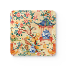 Load image into Gallery viewer, Peach Chinoiserie Corkwood Coaster Set
