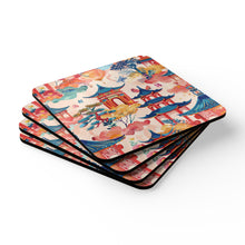 Load image into Gallery viewer, Red Blue Chinoiserie Corkwood Coaster Set