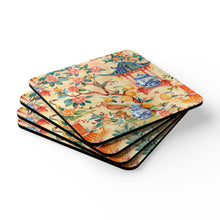 Load image into Gallery viewer, Peach Chinoiserie Corkwood Coaster Set