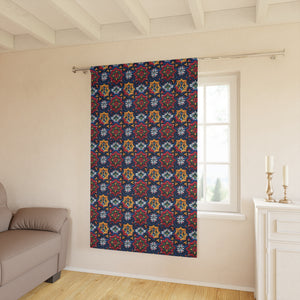 Navy Embroidery Print Blackout Curtain