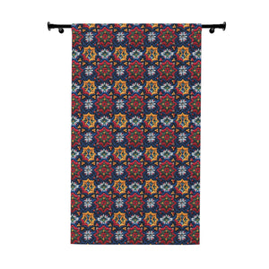 Navy Embroidery Print Blackout Curtain Blackout 50" × 84"