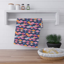 Load image into Gallery viewer, Pink Blue Waves Print Tea Towel Cotton Twill 18&quot; × 30&quot;