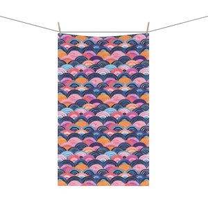Pink Blue Waves Print Tea Towel