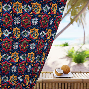 Navy Embroidery Print Blackout Curtain