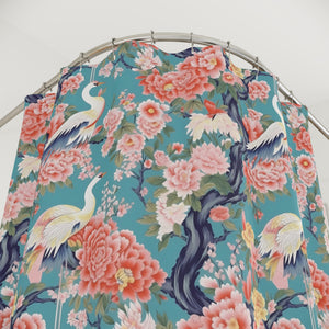 Teal Red Heron Shower Curtain