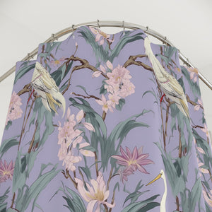 Lilac Floral Blue Heron Shower Curtain