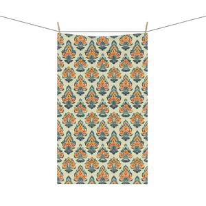 Orange Red Gray Ornate Tea Towel