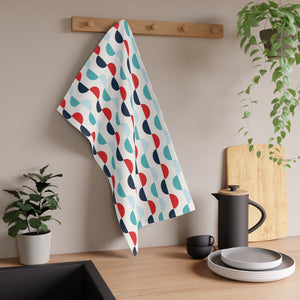 Navy Red Geometric Print Tea Towel