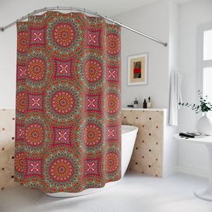 Red Green Mandala Shower Curtain
