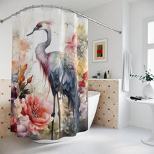 Load image into Gallery viewer, Gray Purple Wildflower Crane Shower Curtain