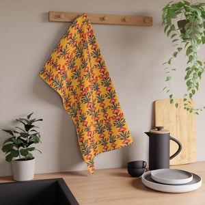 Red Blue Block Print Style Tea Towel