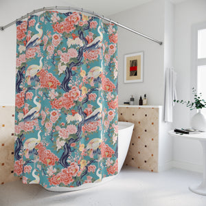 Teal Red Heron Shower Curtain