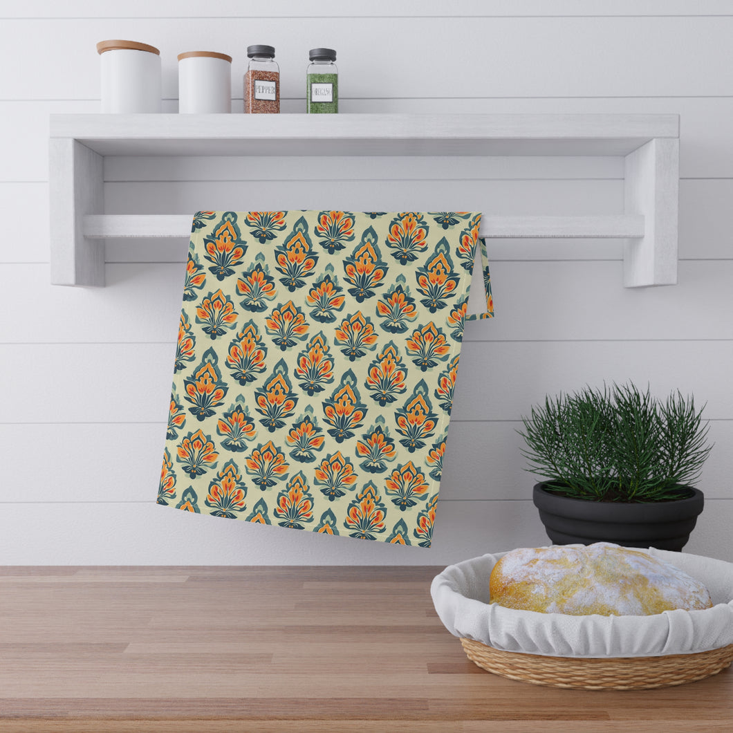 Orange Red Gray Ornate Tea Towel