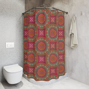 Red Green Mandala Shower Curtain