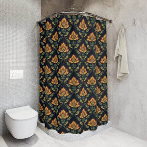 Black Yellow Flowers Traditional Style Shower Curtain