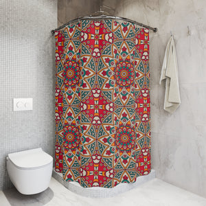 Green Red Mandala Shower Curtain