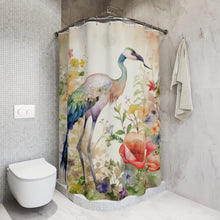 Load image into Gallery viewer, Coral Flower Crane Wildflower Shower Curtain