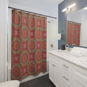Red Green Mandala Shower Curtain
