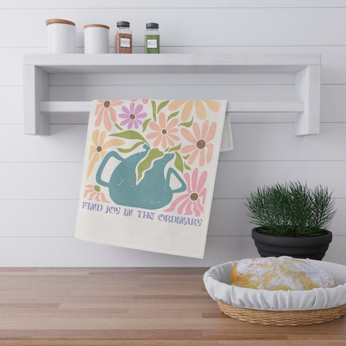 Pink Flowers Retro Teal Towel