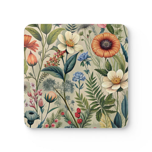 Orange Wildflowers Corkwood Coaster Set