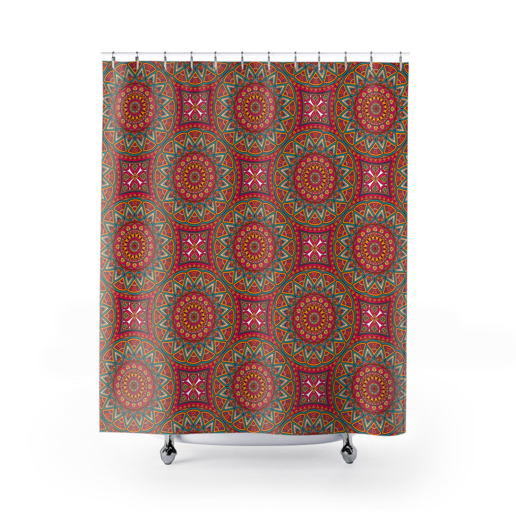 Red Green Mandala Shower Curtain