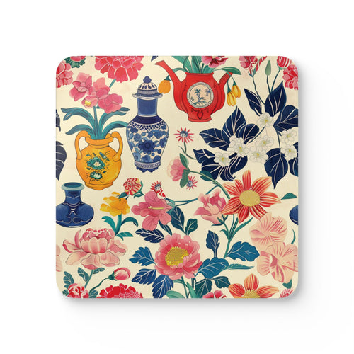 Flowers Chinoiserie Corkwood Coaster Set