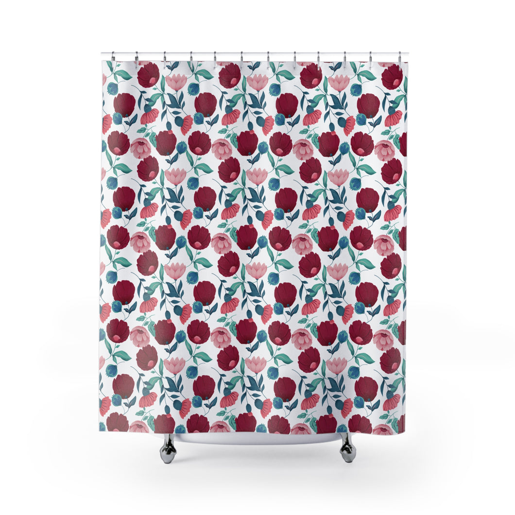 Red Peach Flowers Print Shower Curtain