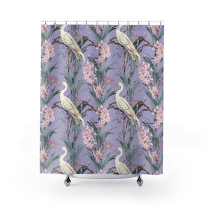Lilac Floral Blue Heron Shower Curtain