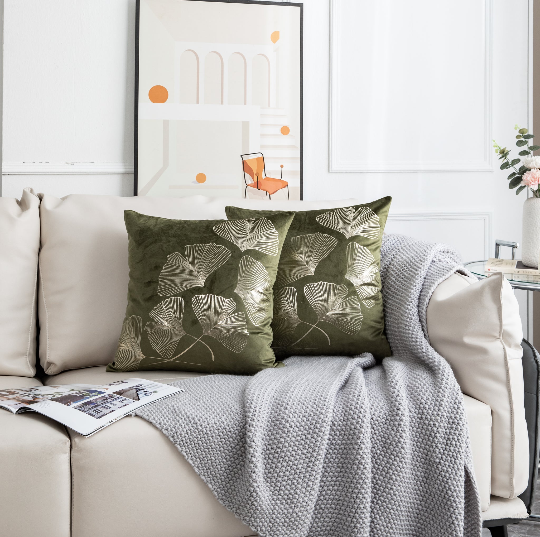 Gold Ginkgo Leaf Velvet Pillow Covers - Set Of 2, 18x18 Inch, Black Background