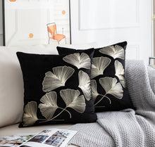 Load image into Gallery viewer, Ginkgo Black Gold Leaves Velvet Pillow Cover Set of 2