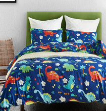 Load image into Gallery viewer, Dinosaur Print Duvet Cover Set Blue