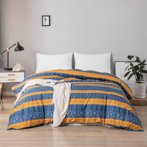 Tribal Boho Pattern Breathable Mustard Blue Microfiber Bedding Duvet Cover Set