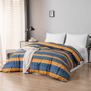 Tribal Boho Pattern Breathable Mustard Blue Microfiber Bedding Duvet Cover Set