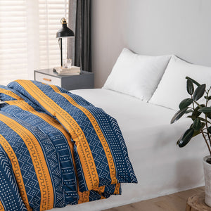 Tribal Boho Pattern Breathable Mustard Blue Microfiber Bedding Duvet Cover Set