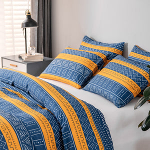 Tribal Boho Pattern Breathable Mustard Blue Microfiber Bedding Duvet Cover Set