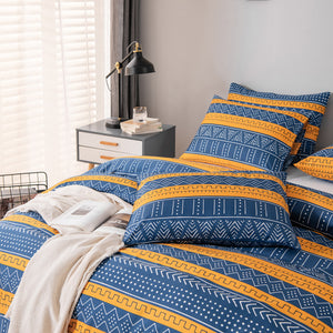 Tribal Boho Pattern Breathable Mustard Blue Microfiber Bedding Duvet Cover Set