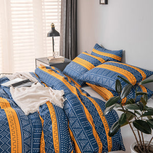 Tribal Boho Pattern Breathable Mustard Blue Microfiber Bedding Duvet Cover Set