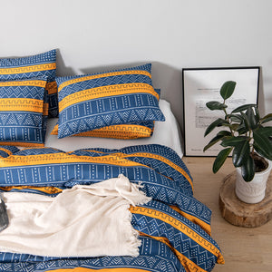 Tribal Boho Pattern Breathable Mustard Blue Microfiber Bedding Duvet Cover Set