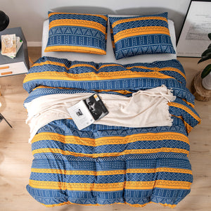 Tribal Boho Pattern Breathable Mustard Blue Microfiber Bedding Duvet Cover Set