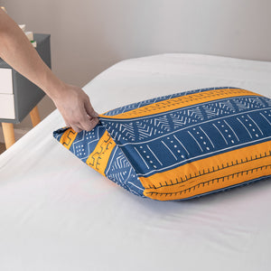 Tribal Boho Pattern Breathable Mustard Blue Microfiber Bedding Duvet Cover Set