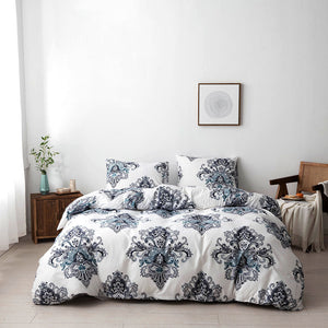 Damask Boho Pattern Breathable Black White Microfiber Bedding Duvet Cover Set