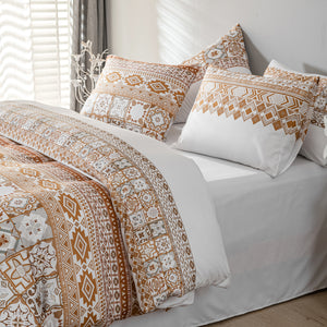 Moroccan Trellis Pattern Breathable Microfiber Brown Gray Bedding Duvet Cover Set