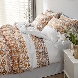 Moroccan Trellis Pattern Breathable Microfiber Brown Gray Bedding Duvet Cover Set