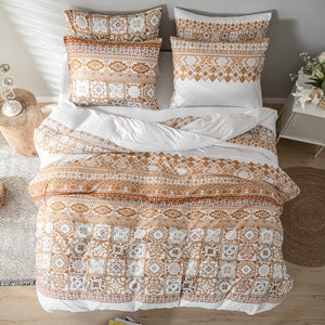 Moroccan Trellis Pattern Breathable Microfiber Brown Gray Bedding Duvet Cover Set